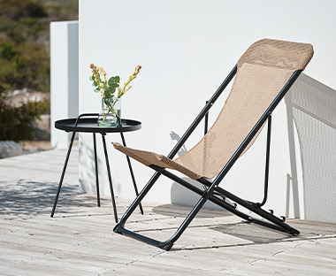 Καρέκλα παραλίας από ατσάλι και textiline σε φυσικό χρώμα