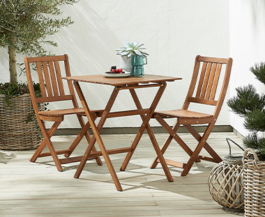 Ξύλινο σετ μπιστρό κήπου με τετράγωνο τραπέζι και δύο ξύλινες καρέκλες κήπου