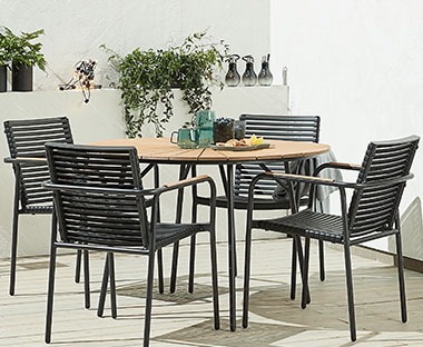 Στρογγυλό τραπέζι εξωτερικού χώρου με 4 καρέκλες κήπου