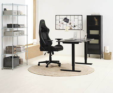Gaming καρέκλα γραφείου & gaming γραφείο σε μαύρο χρώμα με ρυθμιζόμενο ύψος