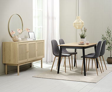 Σετ τραπεζαρίας με τραπέζι και 4 καρέκλες τραπεζαρίας και μπουφές σαλονιού