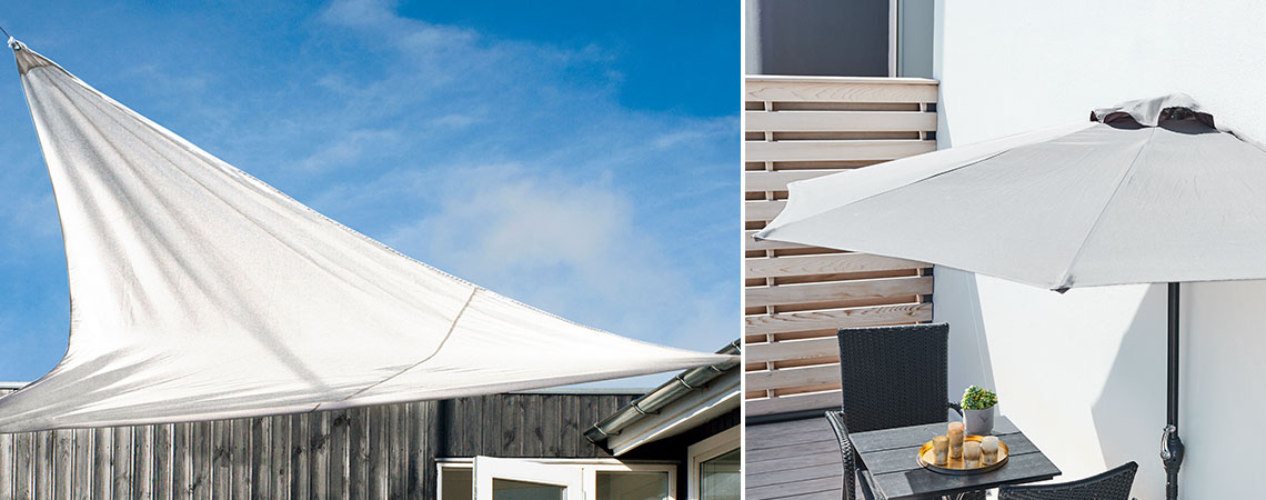 Δύο διαφορετικοί τρόποι για να καλύψετε το αίθριο ή το μπαλκόνι – με σκίαστρο ηλίου ή ομπρέλα