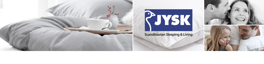JYSK Scandinavian Sleeping & Living Πάπλωμα και μαξιλάρι και ένθετες φωτογραφίες ατόμων και του JYSK λογότυπου