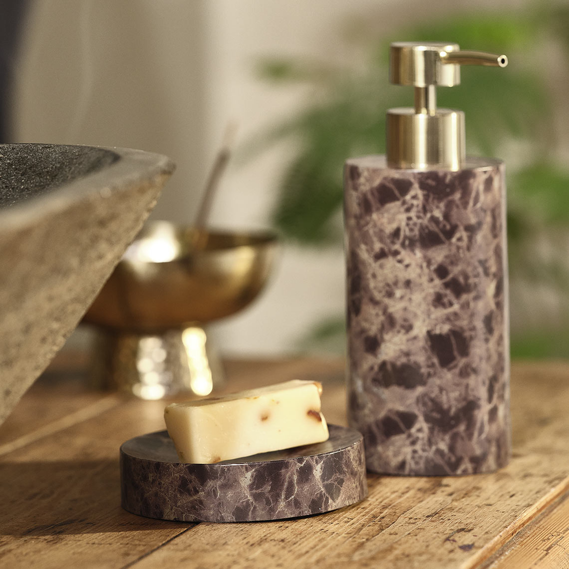 Το δοχείο υγρού σαπουνιού και ο δίσκος MAKARYD Είδη μπάνιου με εφέ μαρμάρου