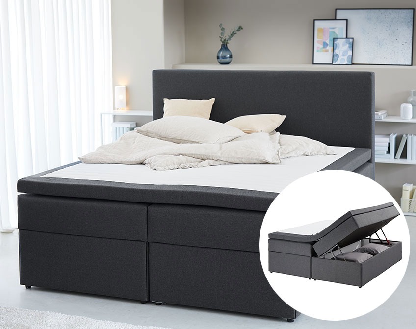 Κρεβάτι Continental με αποθηκευτικό χώρο στη βάση του κρεβατιού για τα επιπλέον μαξιλάρια και τα παπλώματα