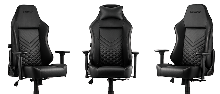 Μαύρη καρέκλα gaming με μαξιλάρι αυχένα, από διαφορετικές οπτικές γωνίες