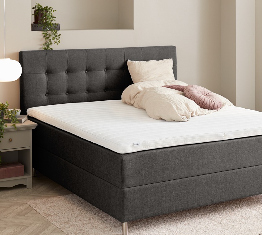 Κρεβάτι continental με υπόστρωμα αποθηκευτικό, στρώμα, ανώστρωμα και κεφαλάρι 